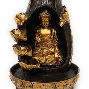 Buddha Tabletop Fountain Meditating in Lotus Flowe